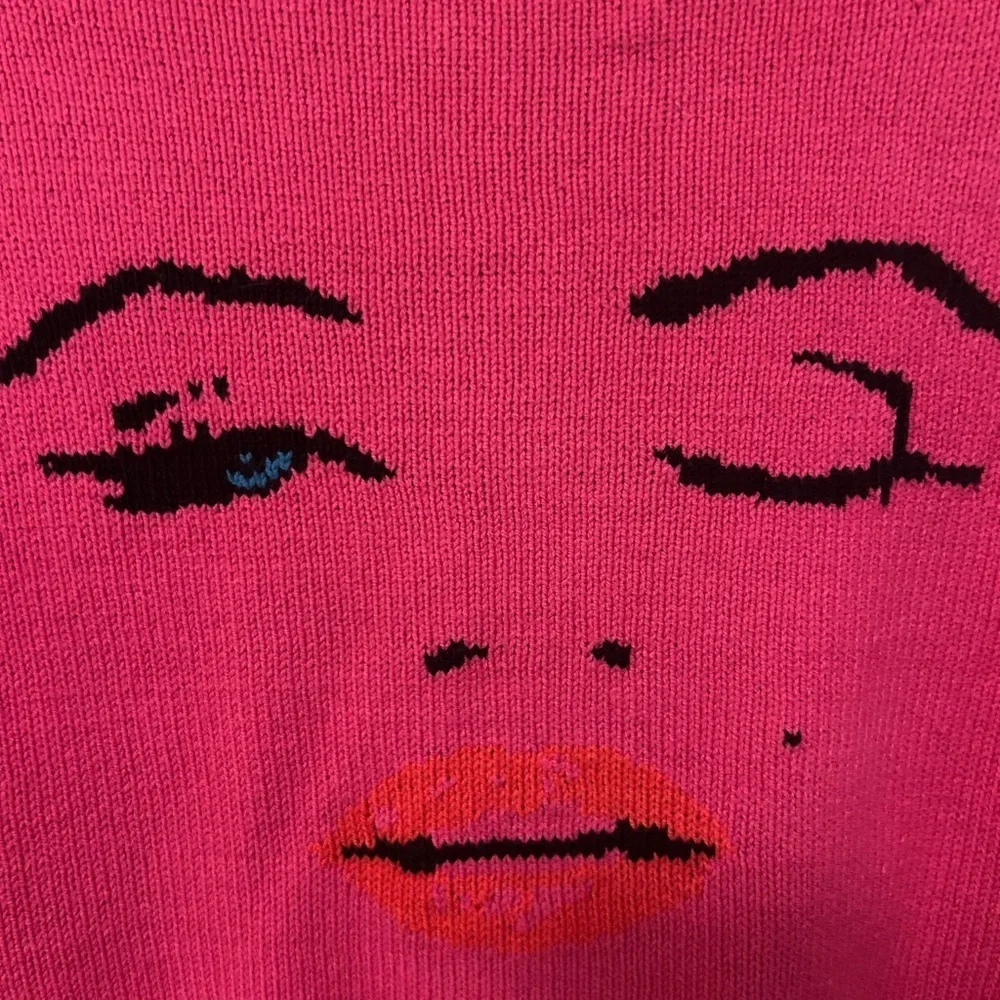 Betsey Johnson Pink Marilyn Monroe Cropped Cardigan Sweater Y2K